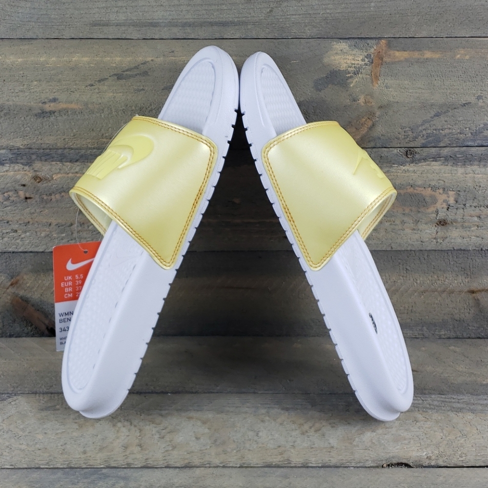 NEW Nike Benassi JDI Slides Sandals Yellow/White - Picture 8 of 8